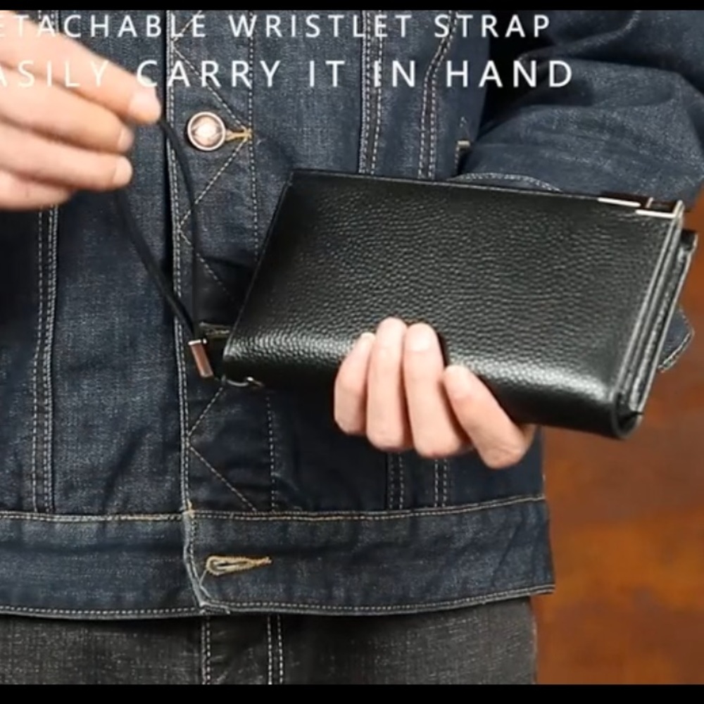 New Long Black Leather Wallet for Men Zippered Leather Wallet RFID - Picture 11 of 12